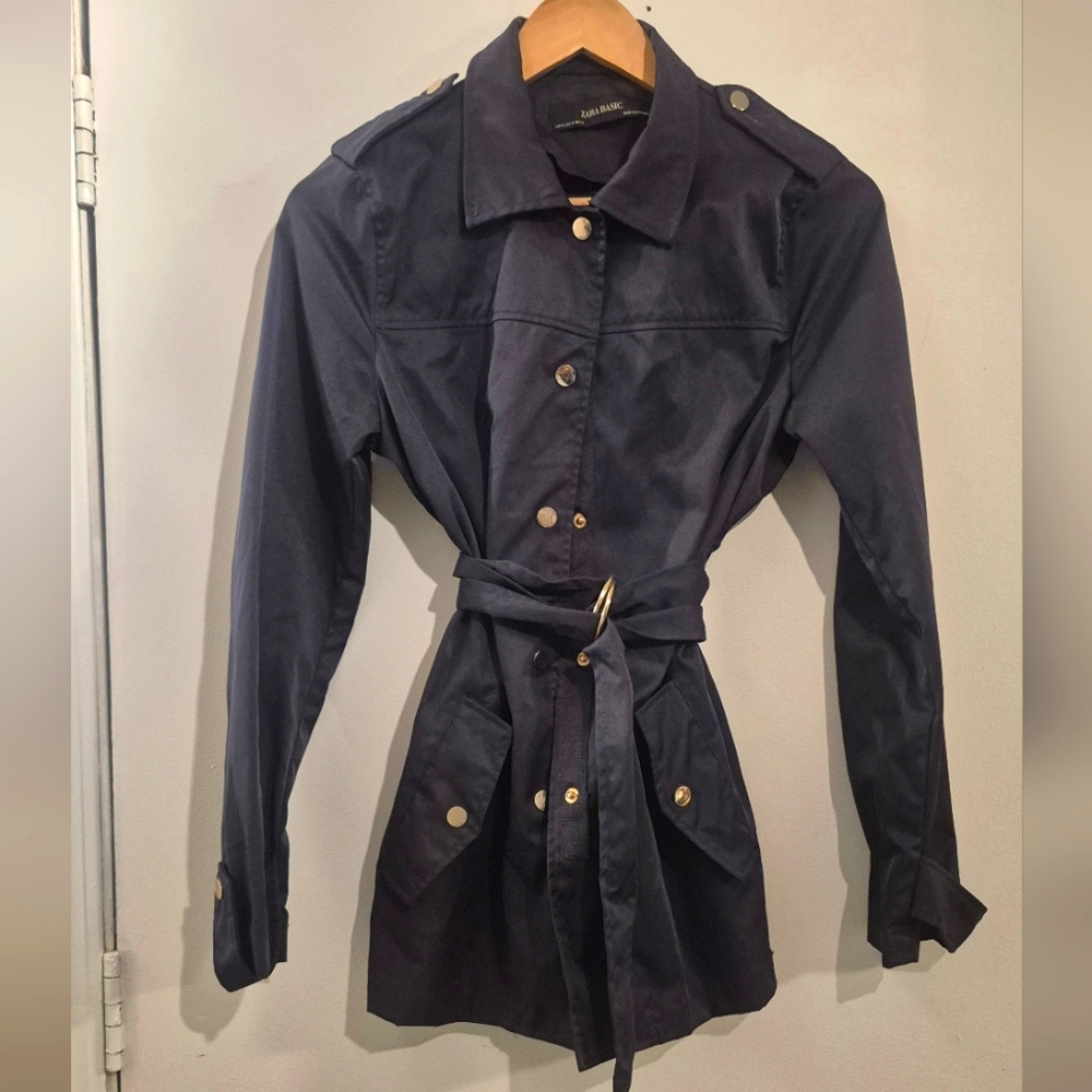 Zara Dark Blue Trench Coat with Belt
